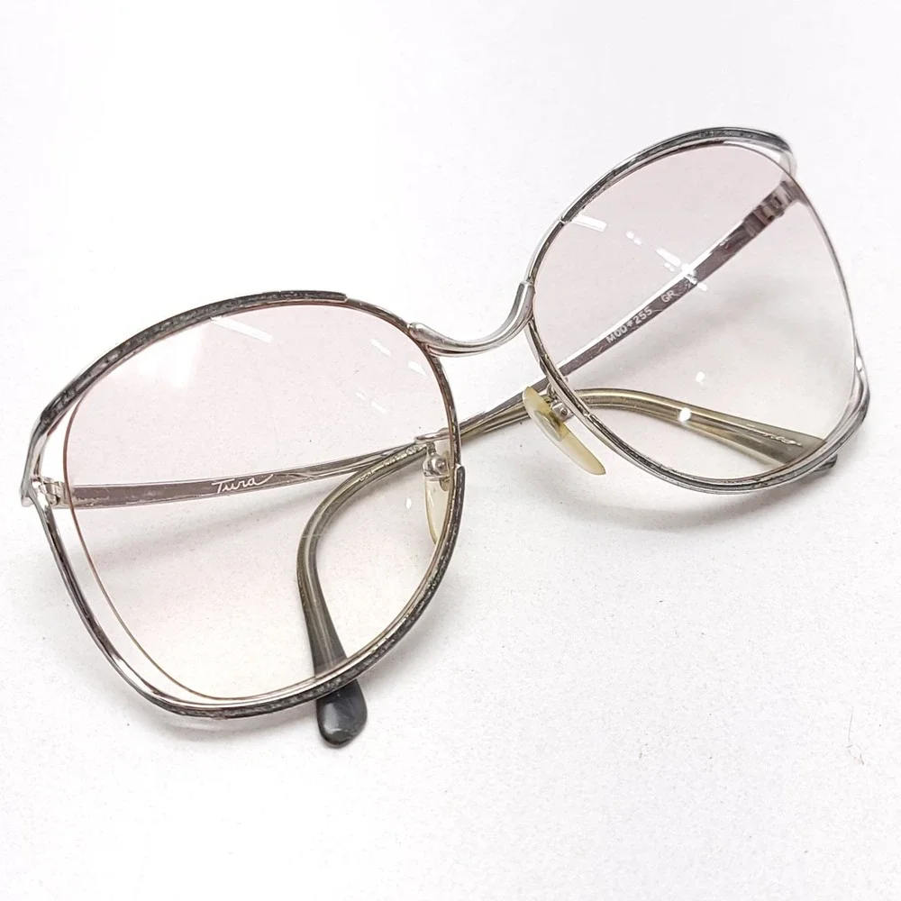 Vintage Tura Eyeglasses Frames Mod 225 Inlay Open Rim Silver‎ Japan 54 16 140